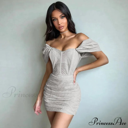 Off-Shoulder Ruffled Short Dress minidress-250223