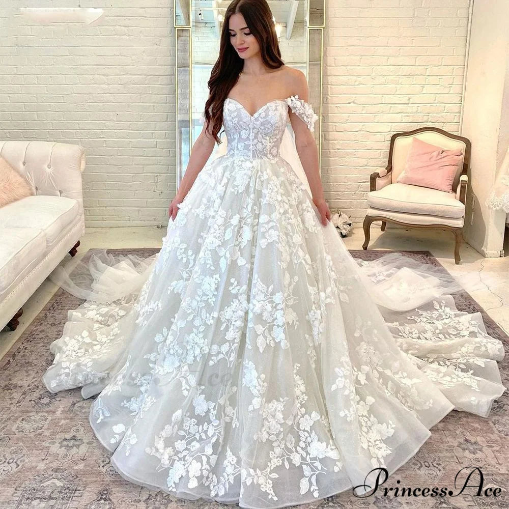 Off-Shoulder Silk Extended Train Wedding Gown weddingdress-250223