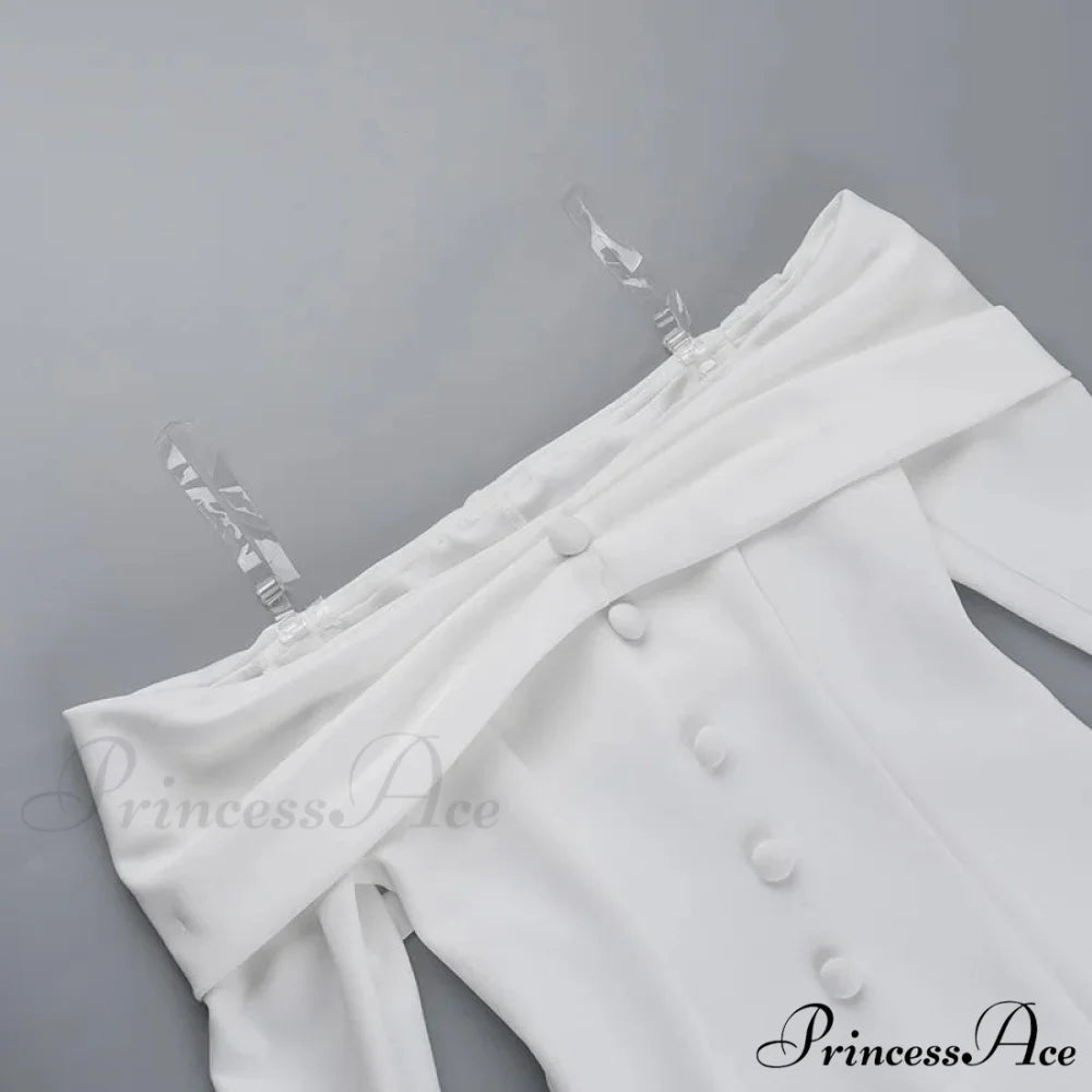 Off-Shoulder Solid Long Charming Sleeve Buttoned Mini Dress