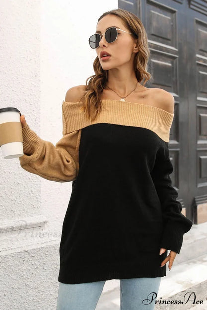 Off Shoulder Sweater with Contrast Colors