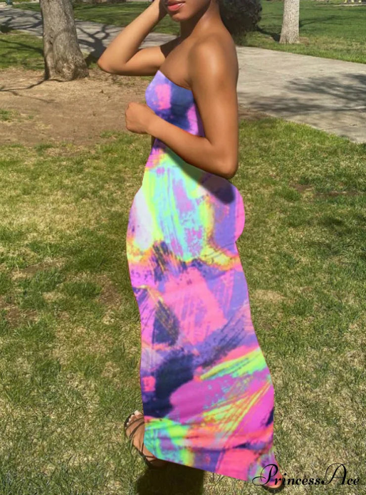 Off Shoulder Tie Dye Bodycon Dress for Women XL / RED