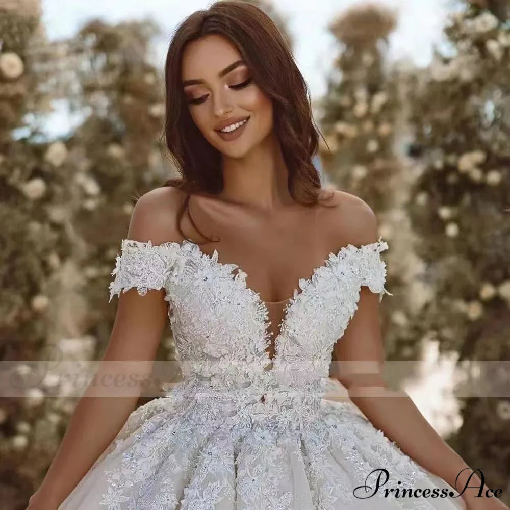 Off-Shoulder Transparent Tulle Bridal Wedding Gown weddingdress-250223