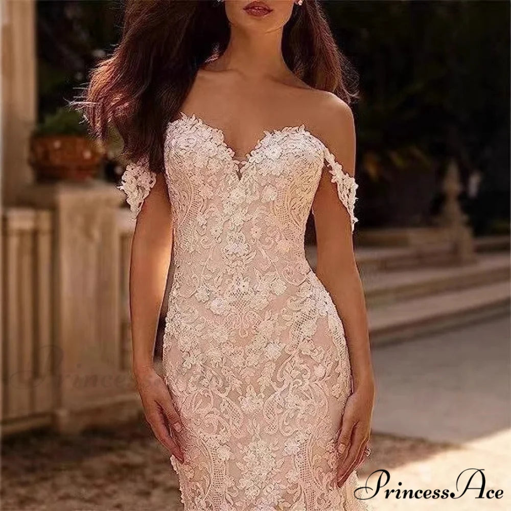 Off-Shoulder Transparent Tulle Bridal Wedding Gown weddingdress-250223