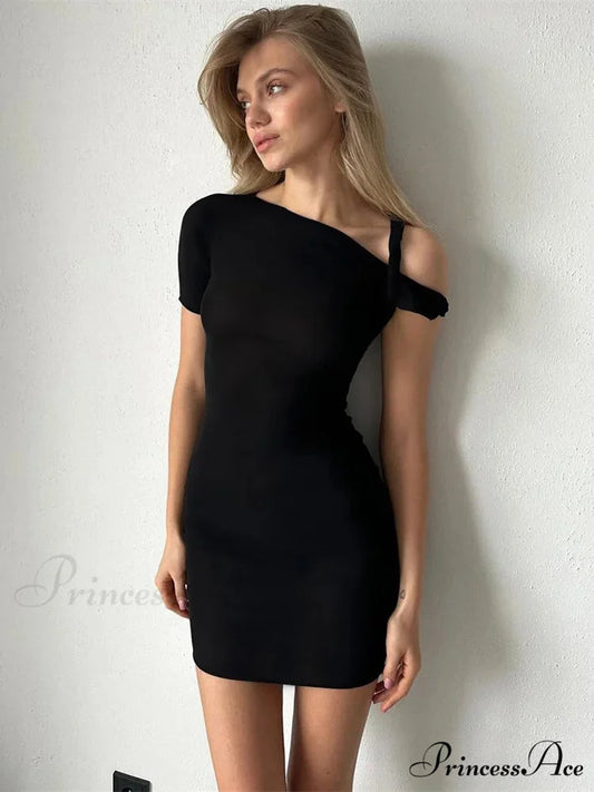 Off-The-Shoulder Bandage Short Dress Black Mini Dress / S minidress-250223