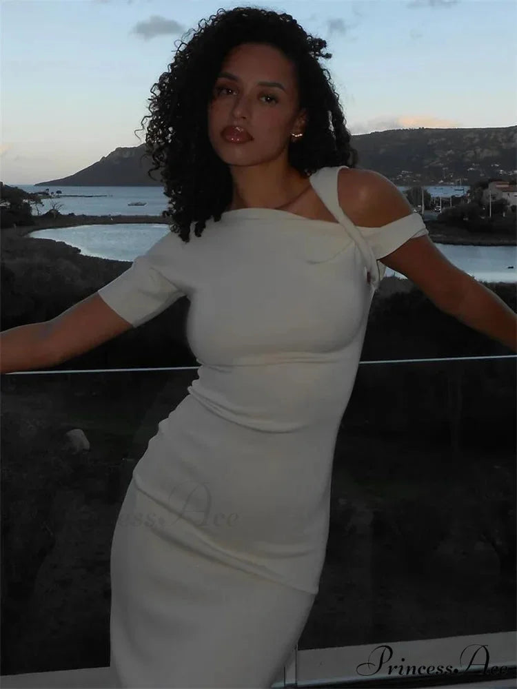 Off-The-Shoulder Bandage Short Dress White Maxi Dress / S minidress-250223