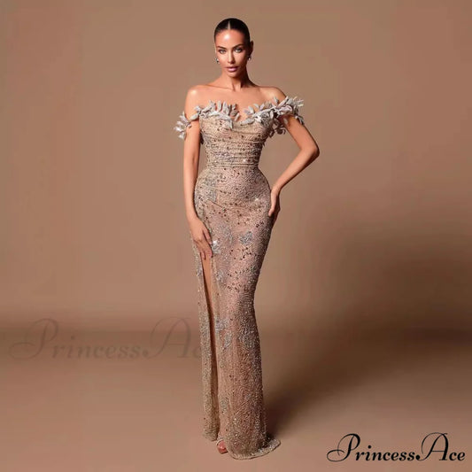 Off-the-shoulder Cutout Bandeau Full Length Prom Gown pink / XS promdress-250223