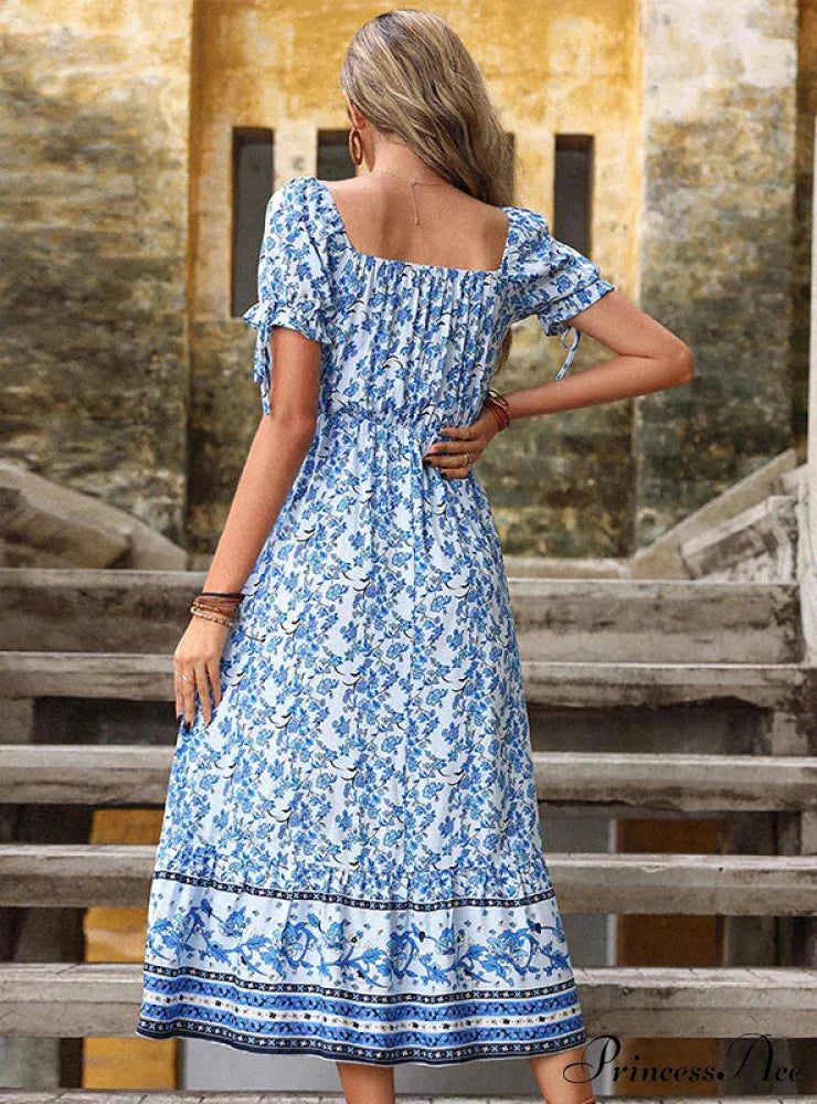Off The Shoulder Dress with High Waist Print