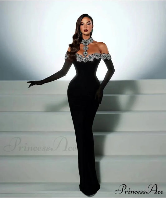 Off-The-Shoulder Halter Ankle-Length Party Dress