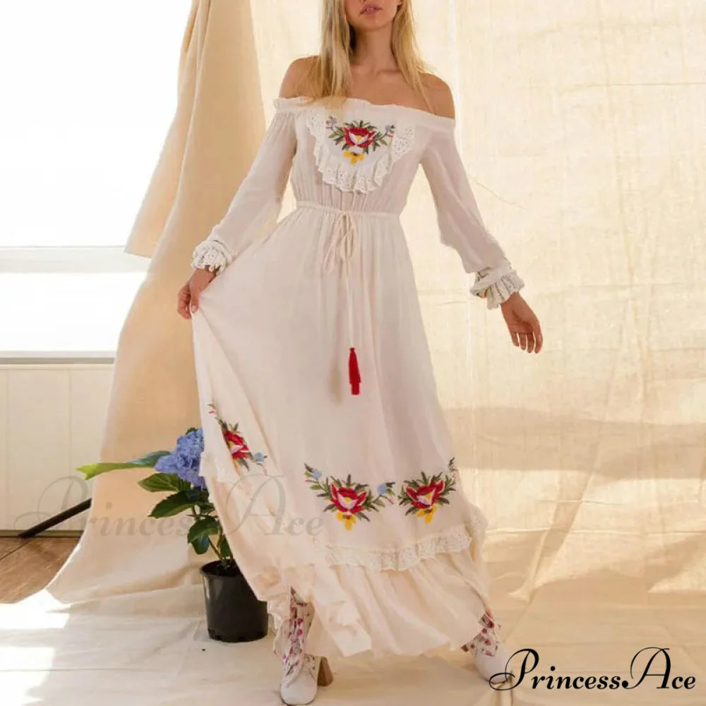 Off The Shoulder Lace Long Dress bohodress-250126