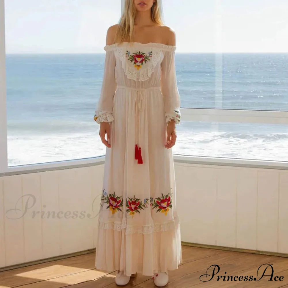 Off The Shoulder Lace Long Dress bohodress-250126