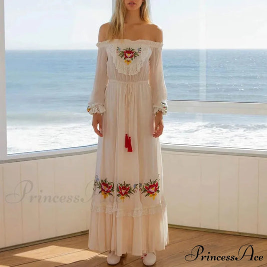 Off The Shoulder Lace Long Dress bohodress-250126