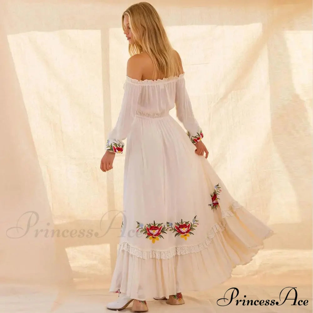 Off The Shoulder Lace Long Dress bohodress-250126