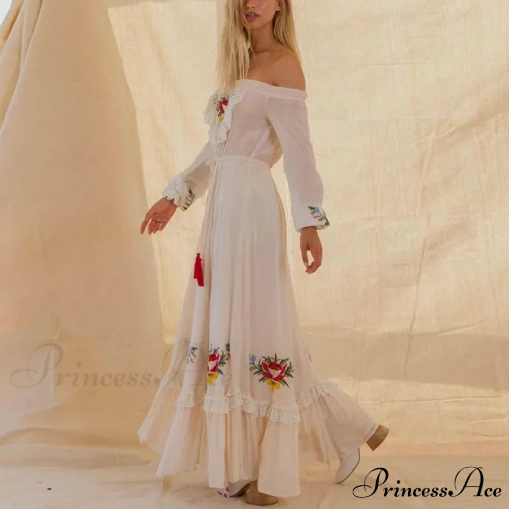 Off The Shoulder Lace Long Dress bohodress-250126