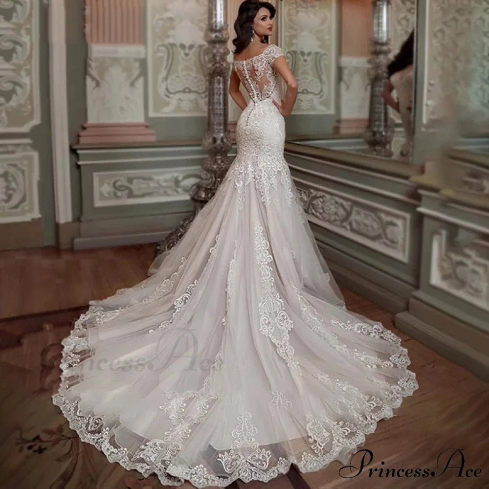 Off-The-Shoulder Lace Mermaid Bridal Gown weddingdress-250223
