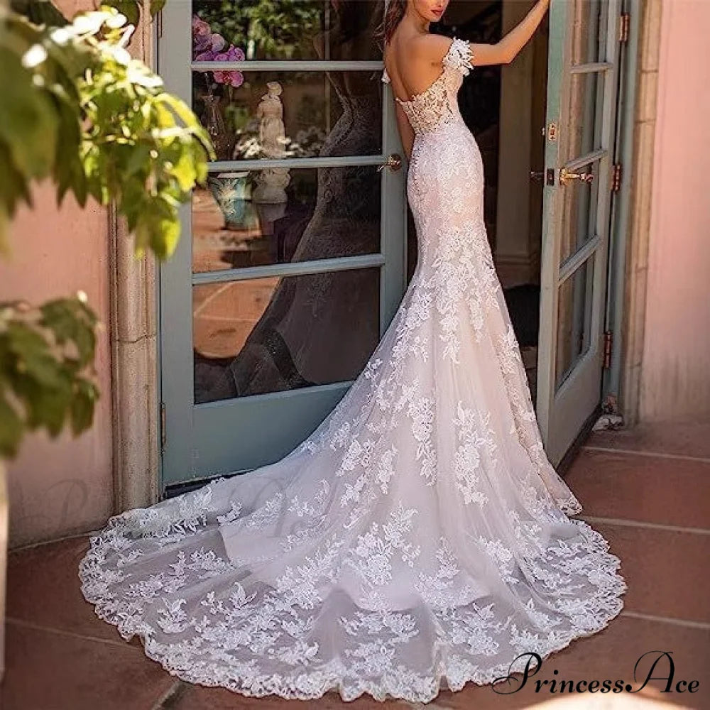 Off-The-Shoulder Lace Mermaid Bridal Wedding Gown lvory white / 2 weddingdress-250223