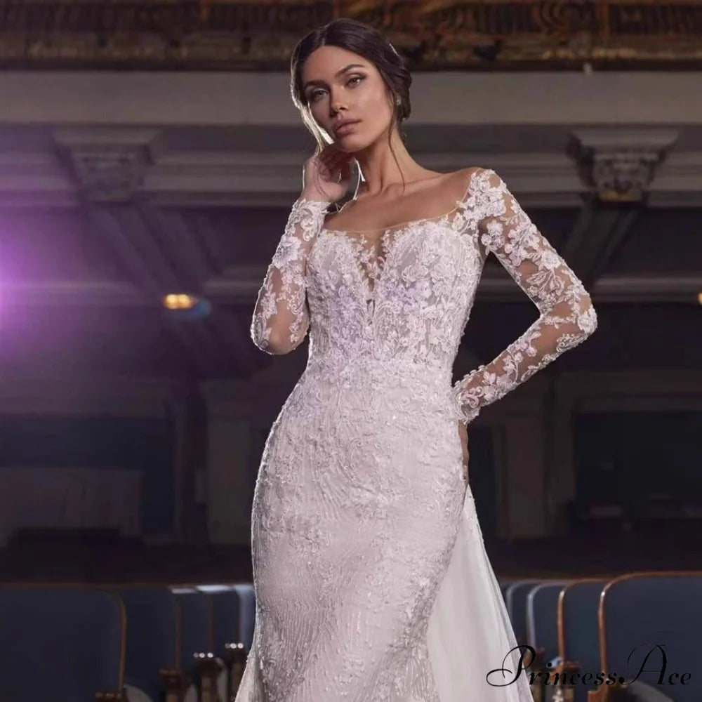 Off-The-Shoulder Lace Mermaid Bridal Wedding Gown weddingdress-250223