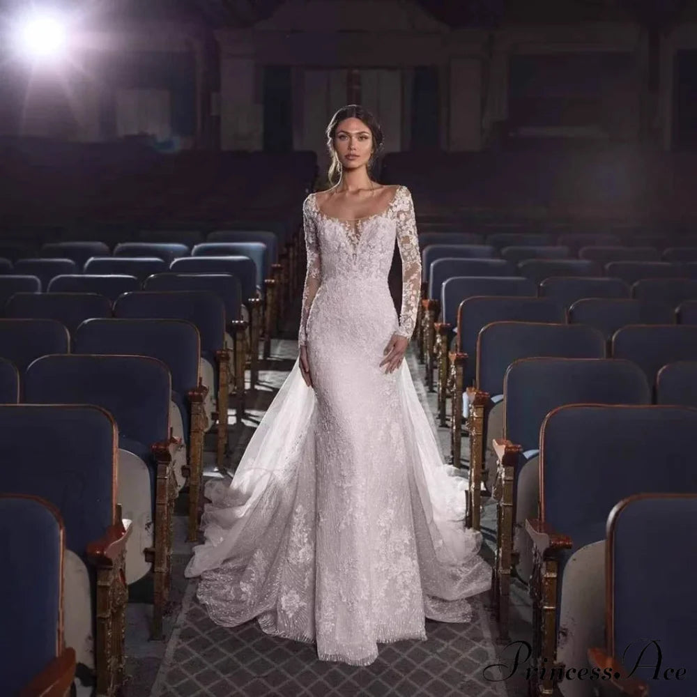 Off-The-Shoulder Lace Mermaid Bridal Wedding Gown white / 2 weddingdress-250223