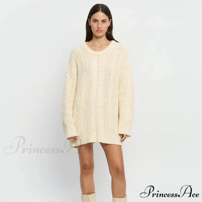 Off-The-Shoulder Monochrome Extended Sleeve Knitted Jumper Apricot / One Size swraters-241228