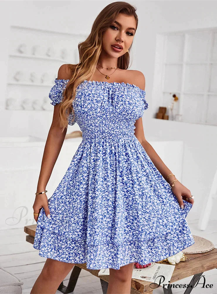 Off The Shoulder Print Dress for Summer S / black