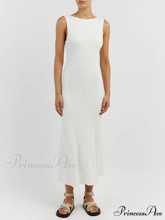 Off-White Sleeveless Stylish Midi Dress