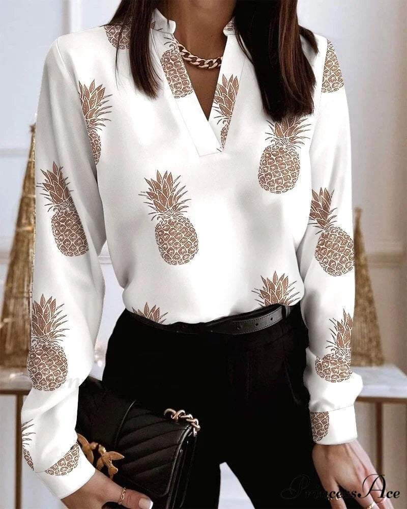 Office Lady Chain Printed Pullover Blouse Pineapple / S