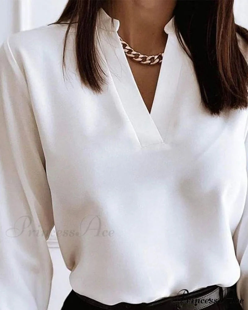Office Lady Chain Printed Pullover Blouse White / S