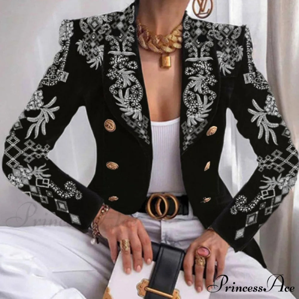 Office Lady Elegant Butterfly Print Blazer