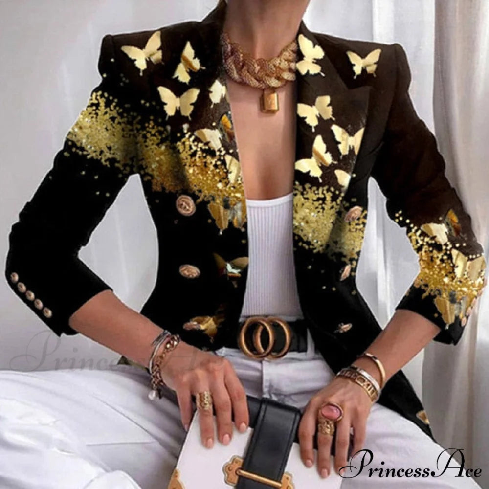 Office Lady Elegant Butterfly Print Blazer 8 / S