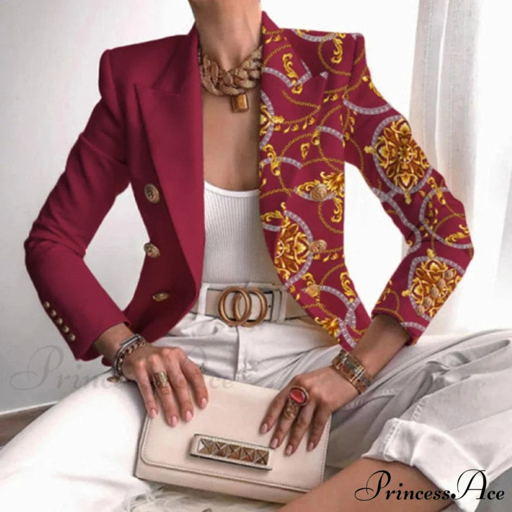 Office Lady Elegant Butterfly Print Blazer 9 / S