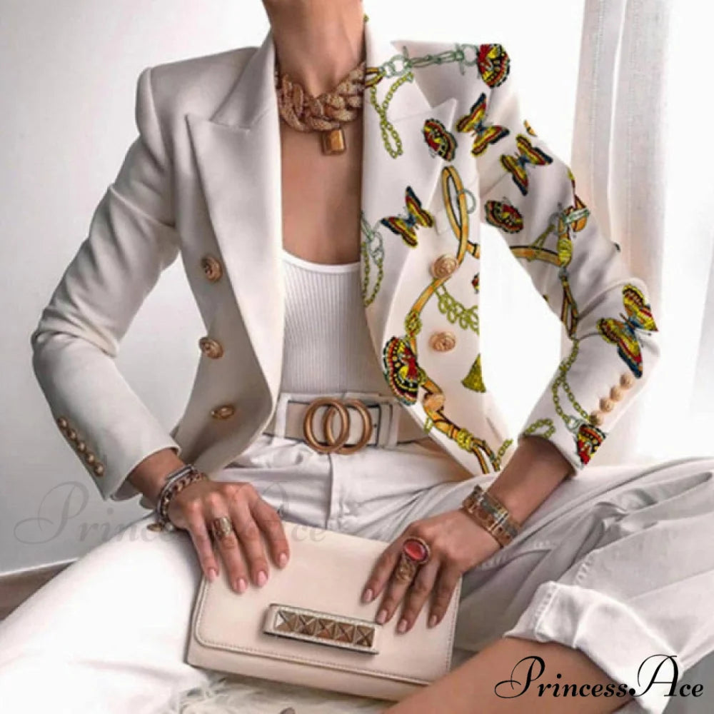 Office Lady Elegant Comfy Butterfly Print Blazer