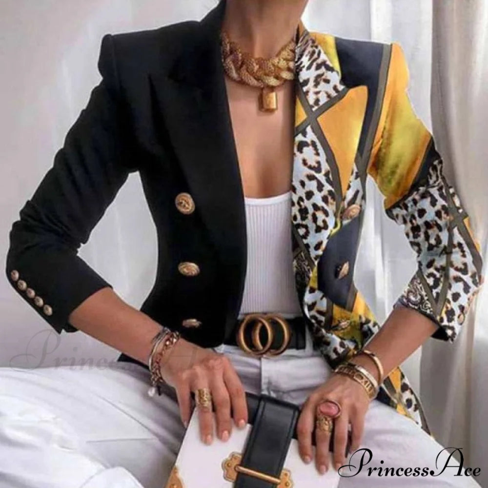 Office Lady Elegant Comfy Butterfly Print Blazer Yellow / S