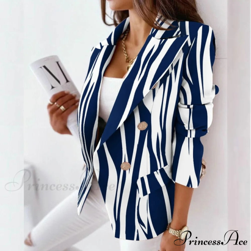 Office Lady Elegant Solid Blazer blue / S