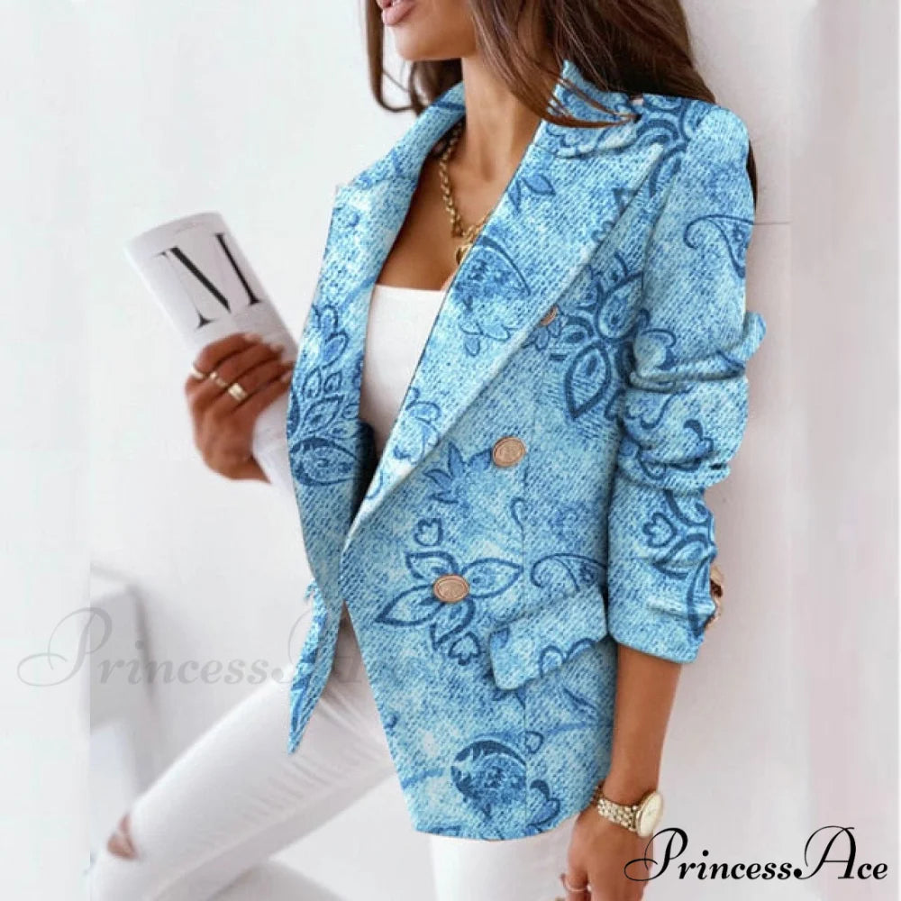 Office Lady Elegant Solid Blazer Light blue / S