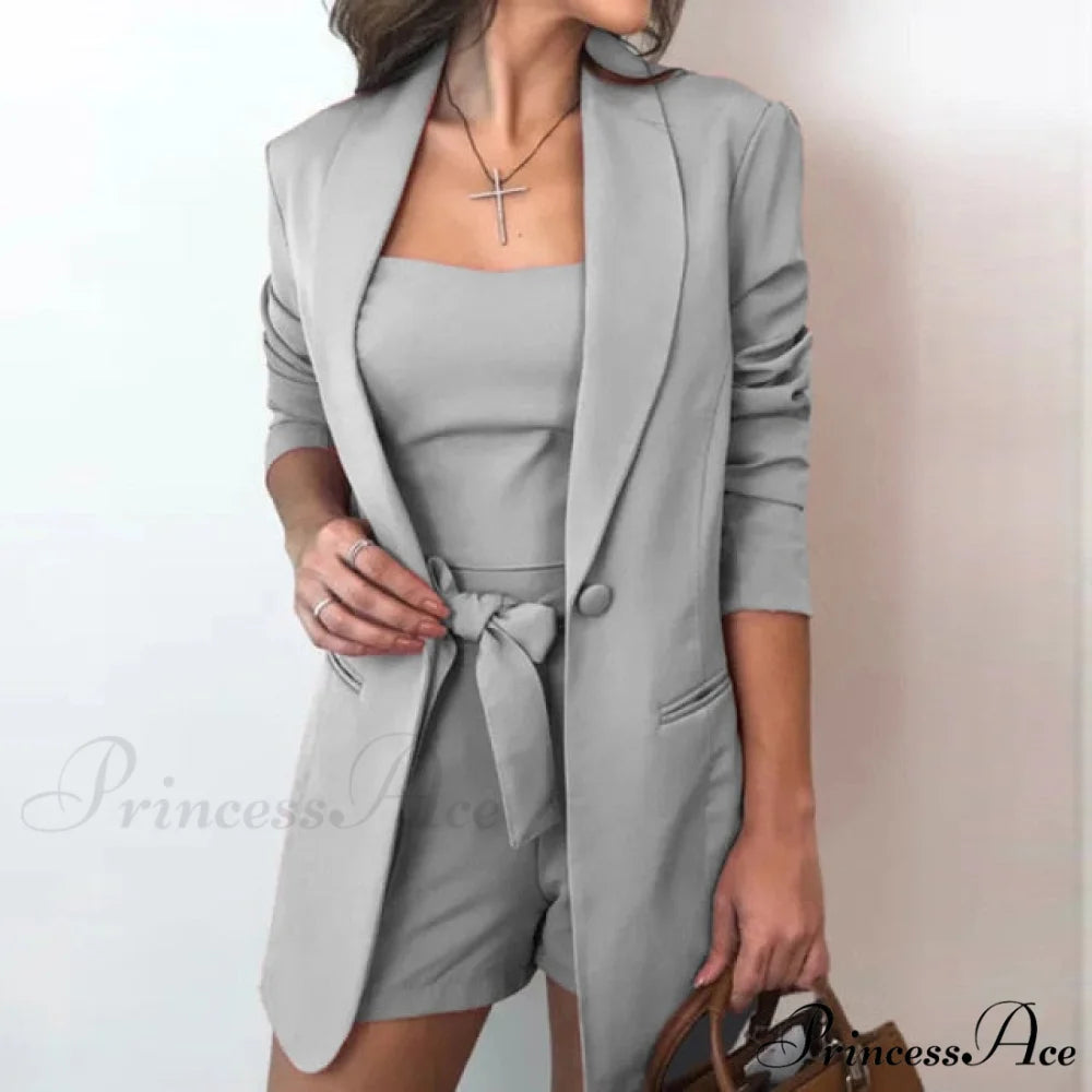 Office Lady Outfits Long Sleeve Blazer gray / S