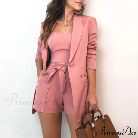 Office Lady Outfits Long Sleeve Blazer Pink / S