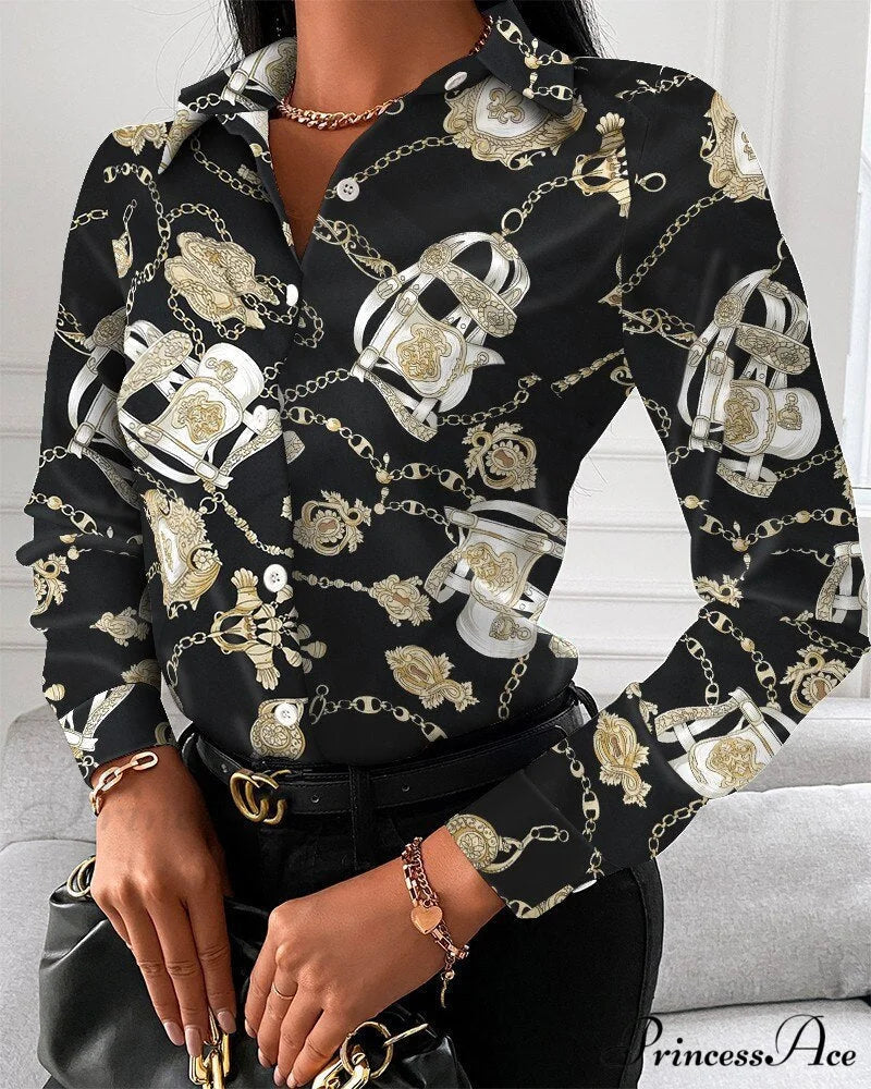 Office Lady Print Button Shirts 10 / S