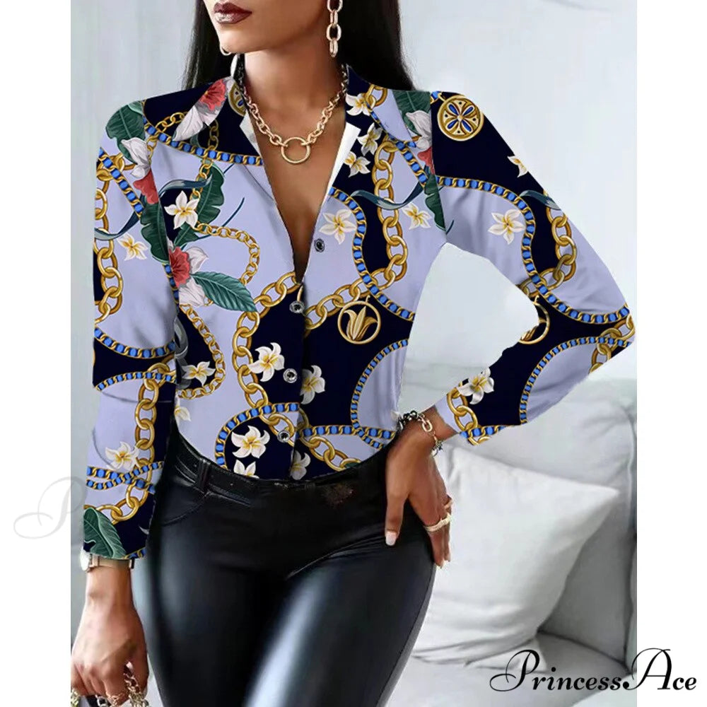 Office Lady Print Button Shirts 12 / S