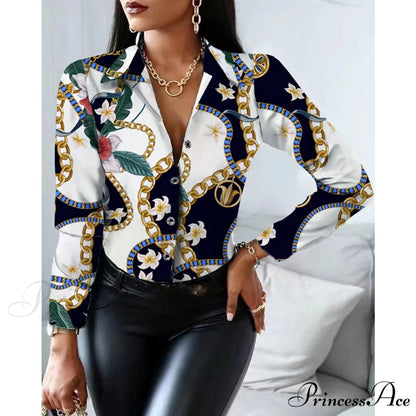 Office Lady Print Button Shirts 13 / S