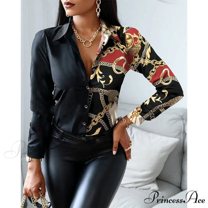 Office Lady Print Button Shirts 15 / S