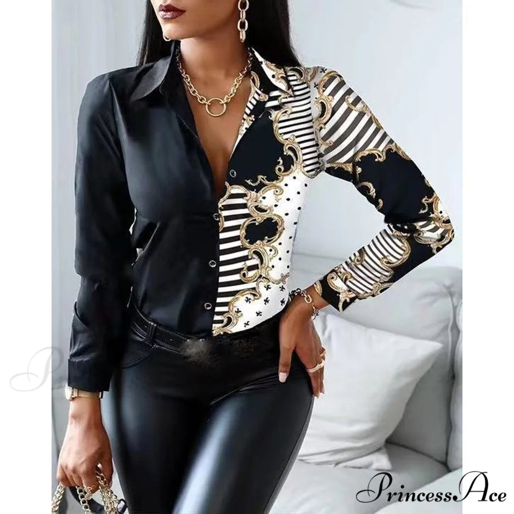 Office Lady Print Button Shirts 16 / S