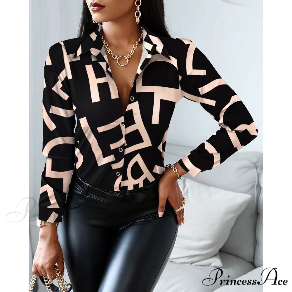 Office Lady Print Button Shirts 17 / S