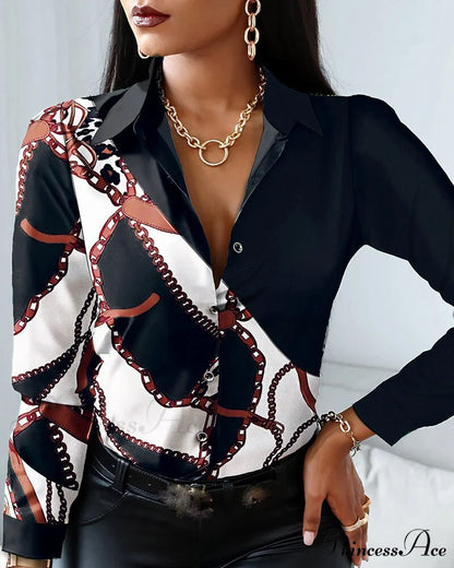 Office Lady Print Button Shirts 20 / S