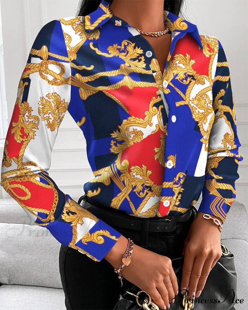 Office Lady Print Button Shirts 7 / S