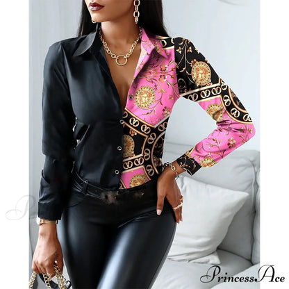 Office Lady Print Button Shirts