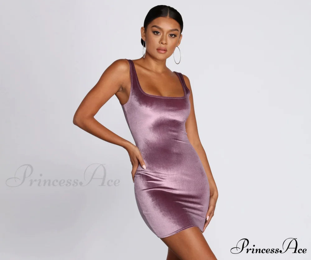 Oh So Stylish Velvet Mini Dress PLUM / S