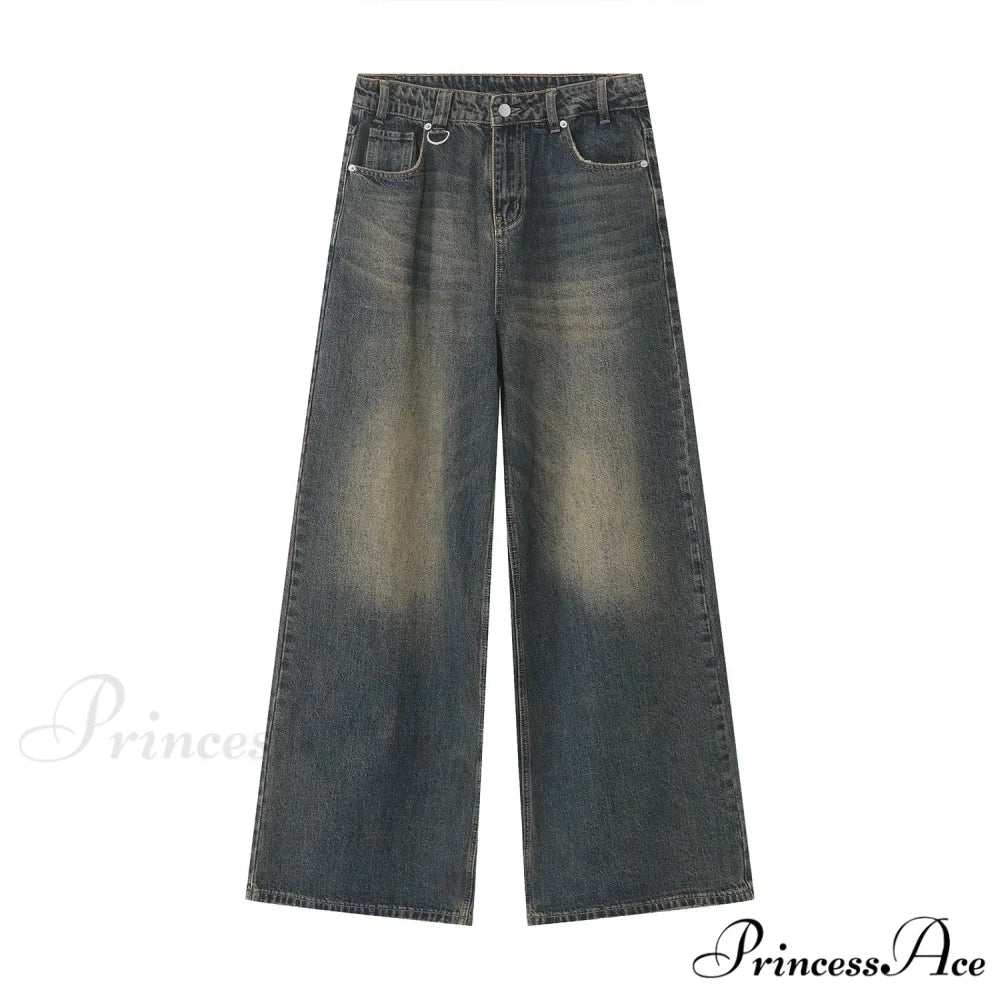 Old Male Pants Summer Blue Washed Denim Casual Menwear Wide Leg Trousers 2024 New Fashion Jeans Old Blue / Asian Size S