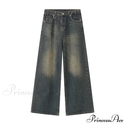 Old Male Pants Summer Blue Washed Denim Casual Menwear Wide Leg Trousers 2024 New Fashion Jeans Old Blue / Asian Size S