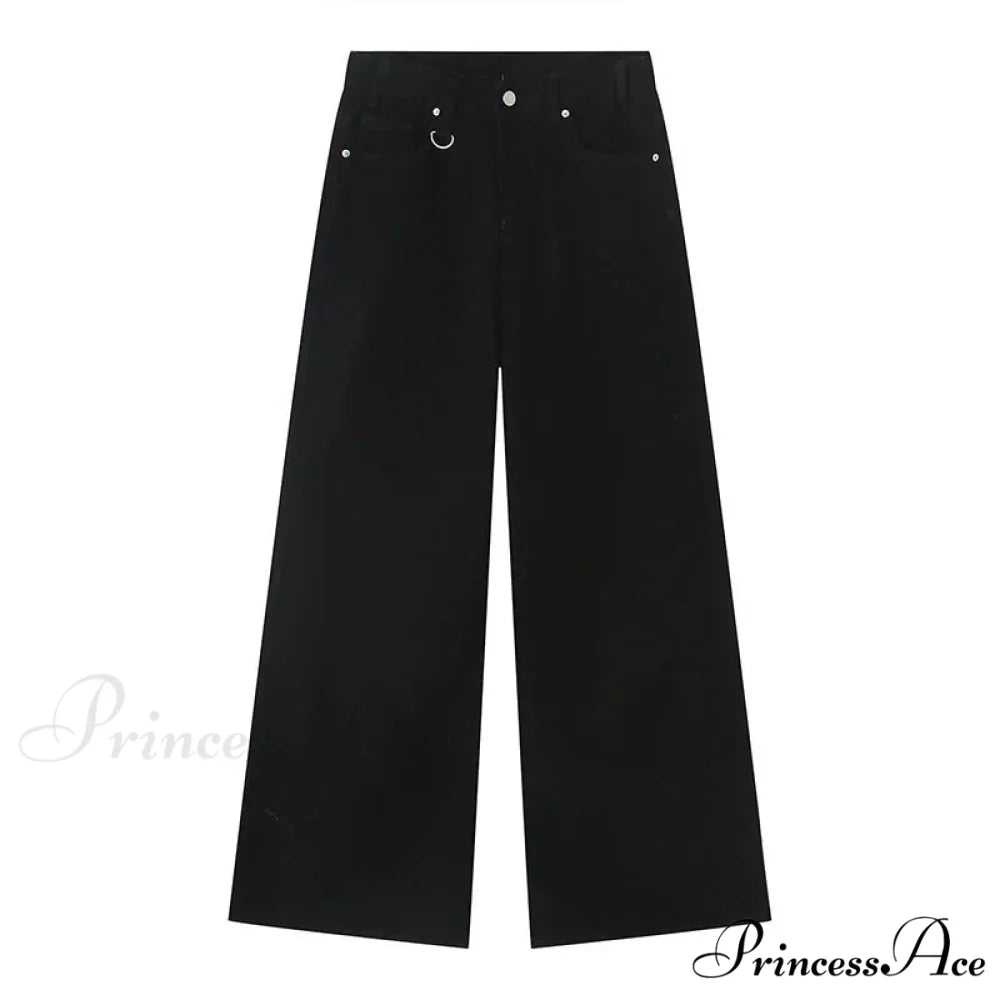 Old Male Pants Summer Blue Washed Denim Casual Menwear Wide Leg Trousers 2024 New Fashion Jeans Black / Asian Size S