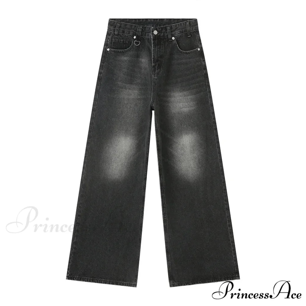 Old Male Pants Summer Blue Washed Denim Casual Menwear Wide Leg Trousers 2024 New Fashion Jeans GREY / Asian Size S