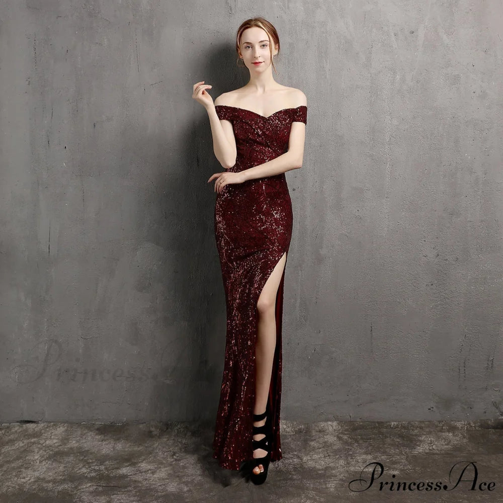 Olivia Formal Stylish Glitter Dress BURGUNDY / XS